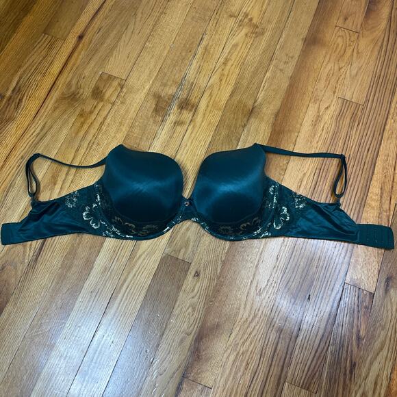 Victoria's Secret Black Ivy Lace Perfect Shape Push-Up Bra Emerald Green Gold - Picture 3 of 8